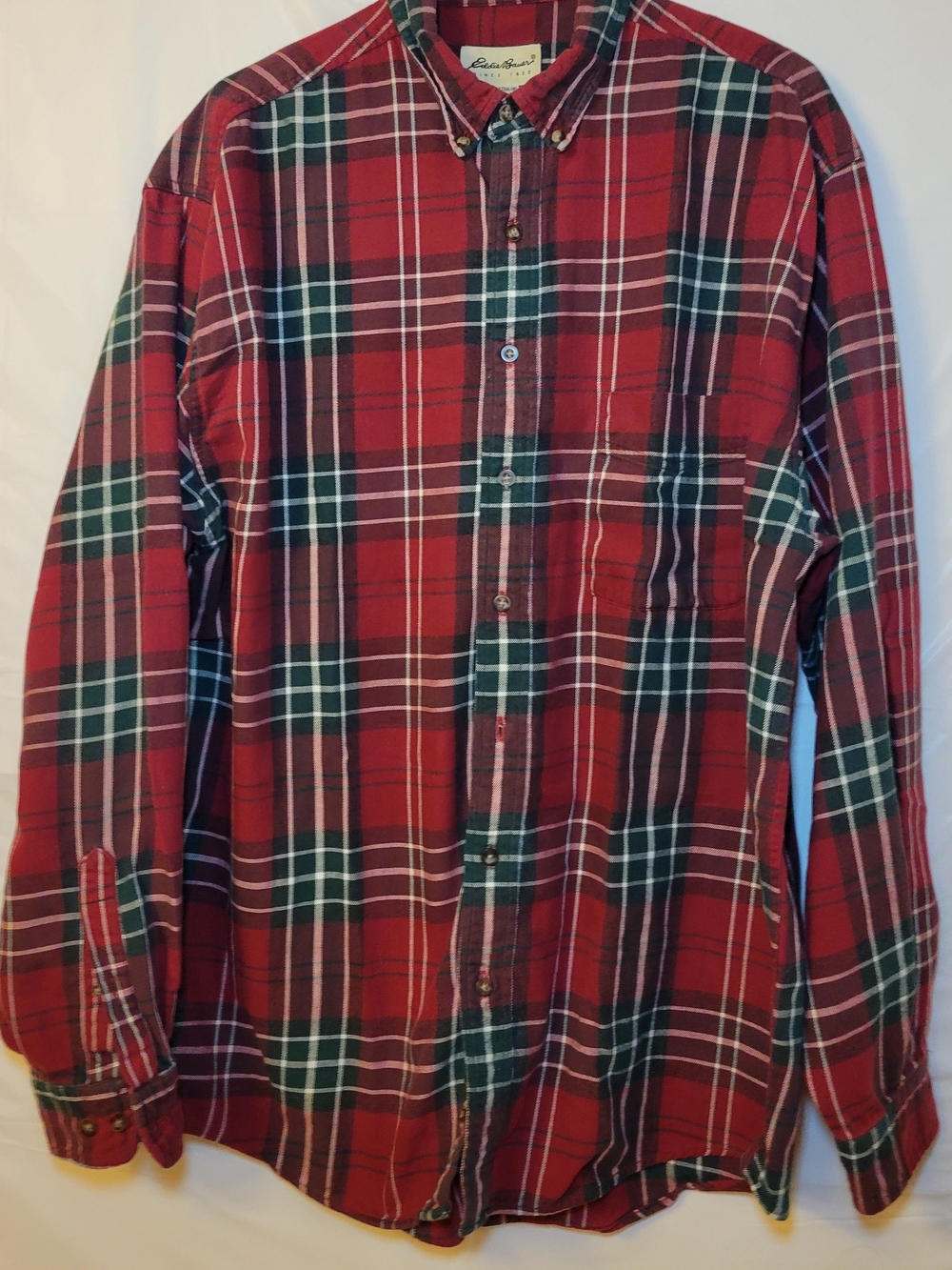 Eddie Bauer Red and Green Plaid Button-Down Shirt - Men's
